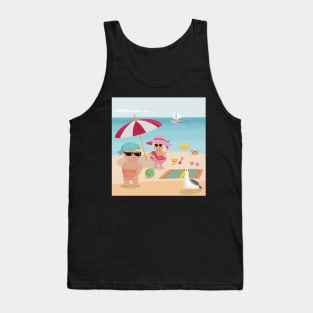 Vacation mood on - two cute kids having a sunny happy day on the beach, no text Tank Top